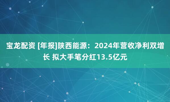 宝龙配资 [年报]陕西能源：2024年营收净利双增长 拟大手笔分红13.5亿元